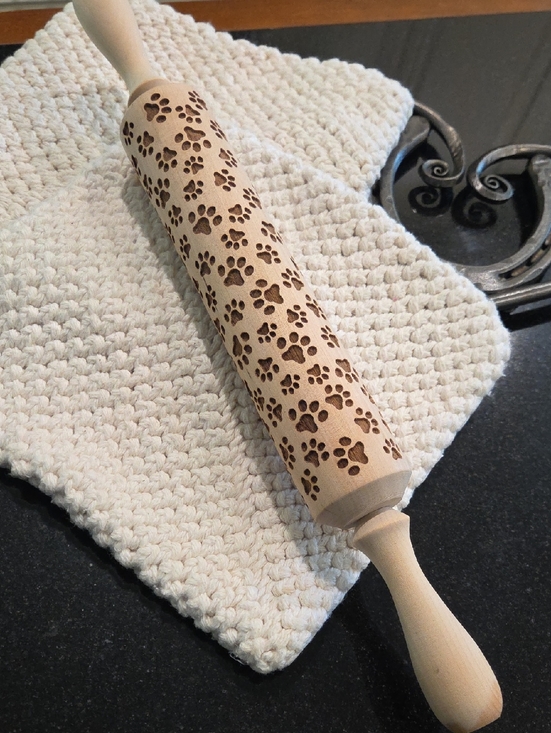 Other - Dog Animal Lover Gift Paw Print Wooden Embossed Rolling Baking Pin